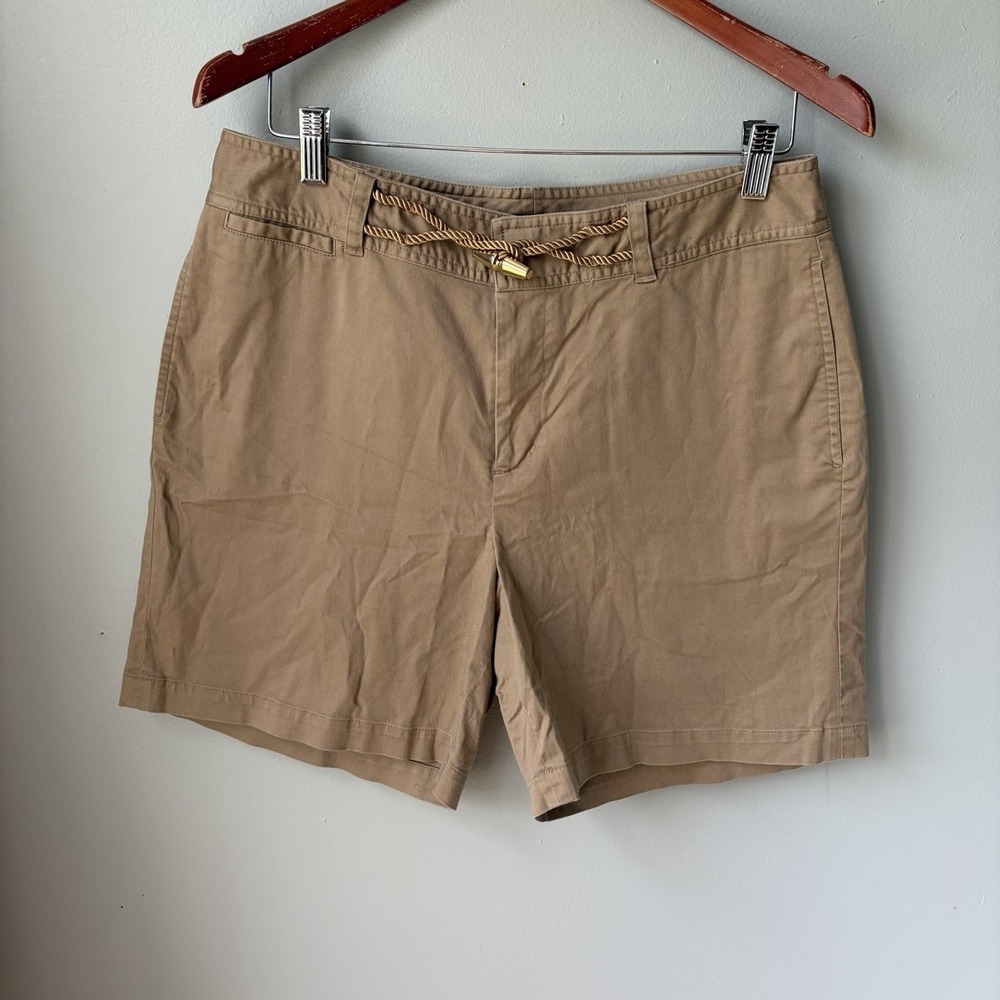 Ralph Lauren Womens Shorts Size 10 Beige Khaki Stretch Rope Tie Mid Rise Chino